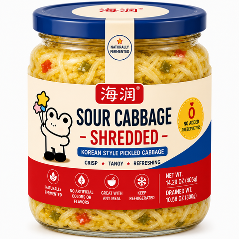 Sour Cabbage  	•	Authentic German Flavor 	•	Naturally Fermented 	•	Premium Sauerkraut 	•	Net Wt. 14.3 OZ (405g) 	•	Product of China