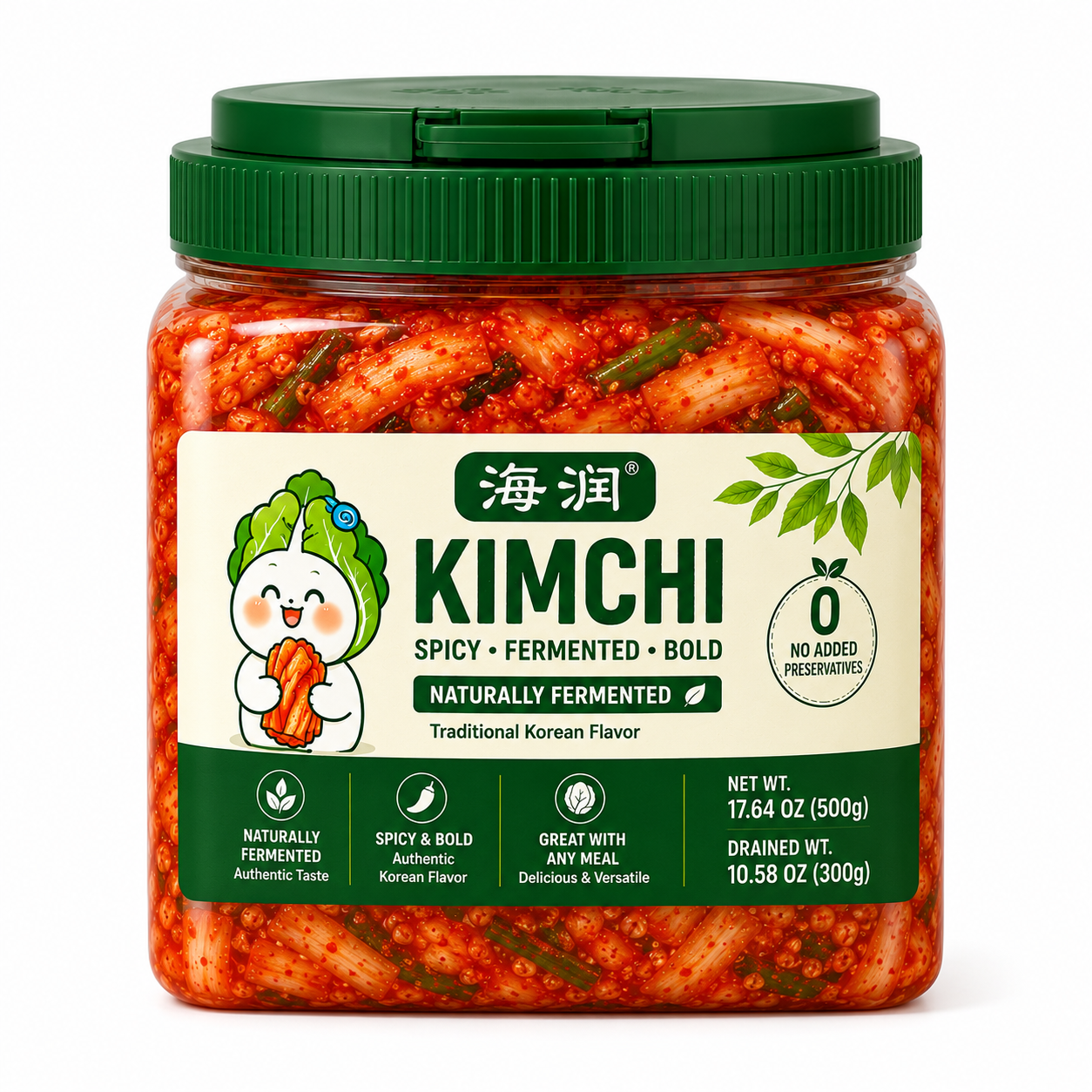 Spicy Cabbage  	•	Authentic Korean Flavor 	•	Naturally Fermented 	•	Premium Kimchi 	•	Net Wt. 42.33 OZ (1.2kg) 	•	Product of China