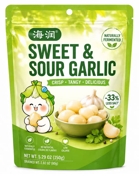 Sweet Pickled Garlic  Sweet & Tangy 	•	Ready to Eat 	•	Premium Pickled Garlic 	•	Net Wt. 5.29 OZ (150g) 	•	Product of China