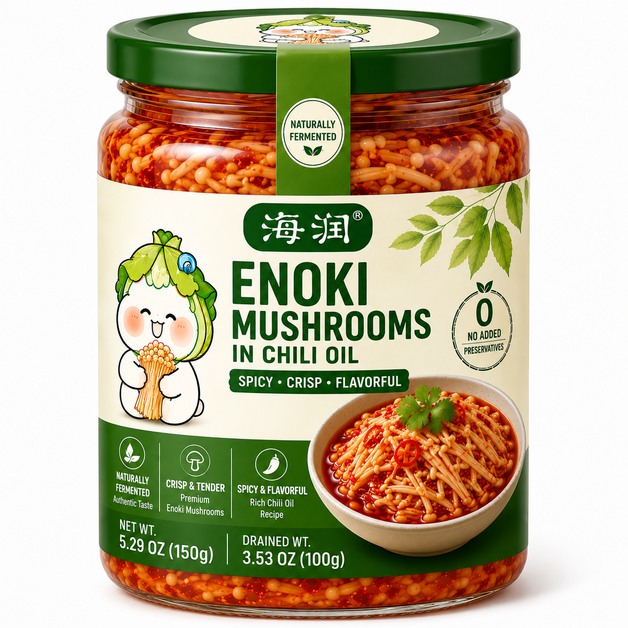 Enoki Mushroom • Spicy Taste • Ready to Eat • Premium Enoki Mushroom • Net Wt. 14.3 OZ (405g) • Product of China
